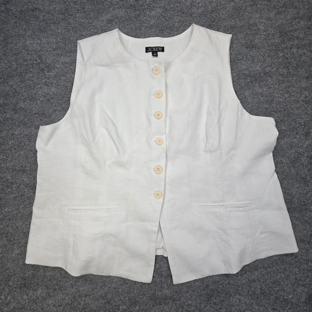 JCREW Cutaway Vest Top Women's 20 White Button Up 100% Linen NWOT